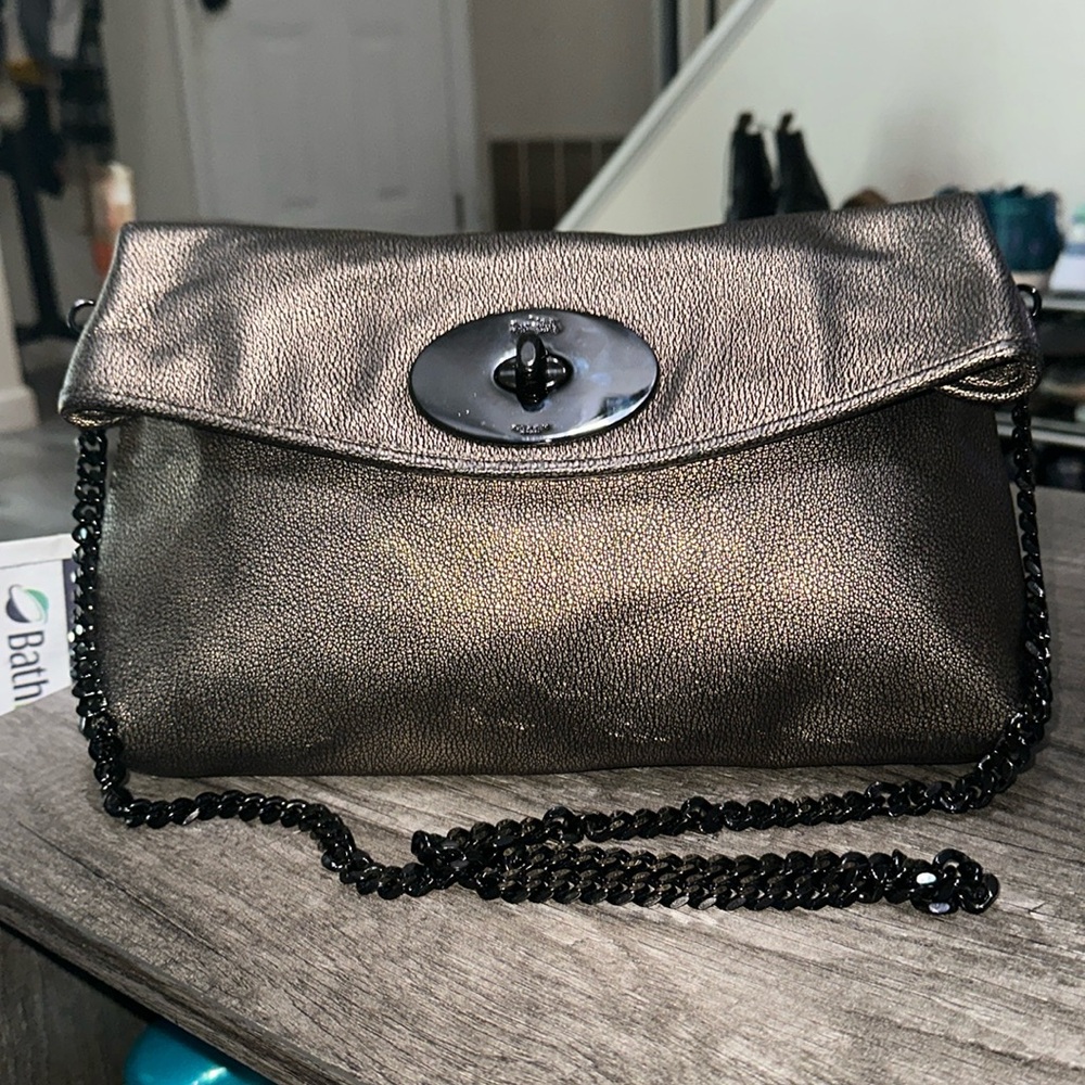 Coach Metallic Gold Leather Turnlock Clutch Crossbody Bag